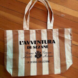 Sezane L'Avventura Tote Brown Cream Stripe Purse Market Bag
